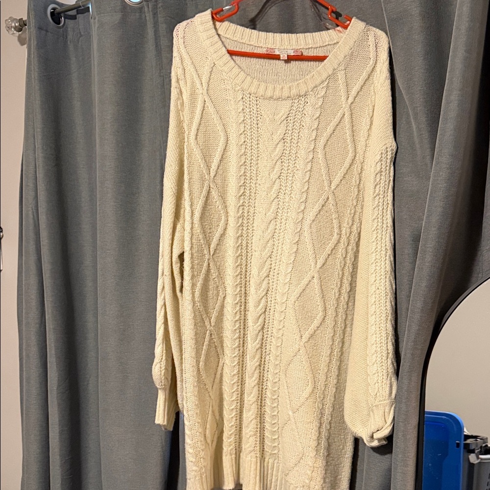 Flying Tomato Cream Cable Knit Crewneck Sweater Dress